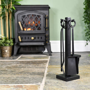 16" Tall Black Contemporary Fireside Set