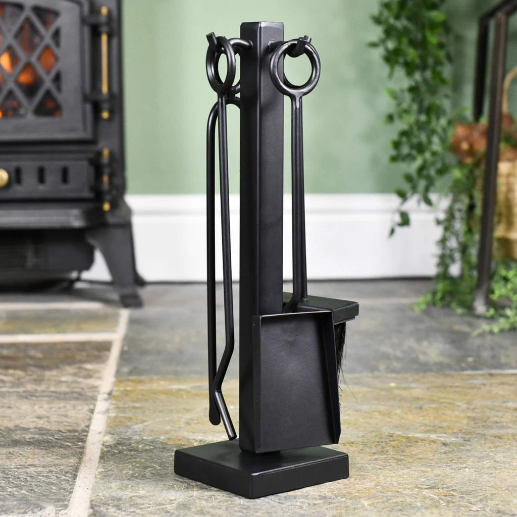 16" Tall Black Contemporary Fireside Set