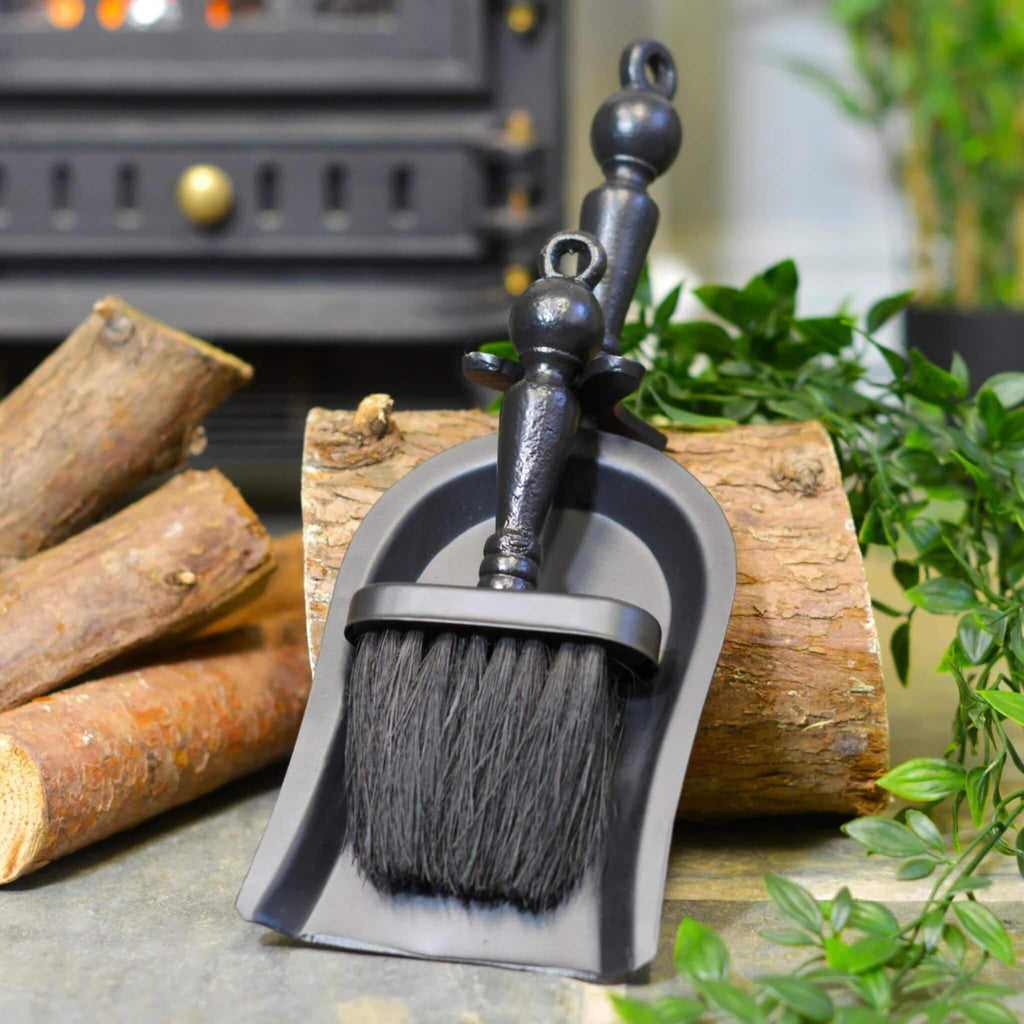 Black Iron Fireplace Brush and Shovel Set