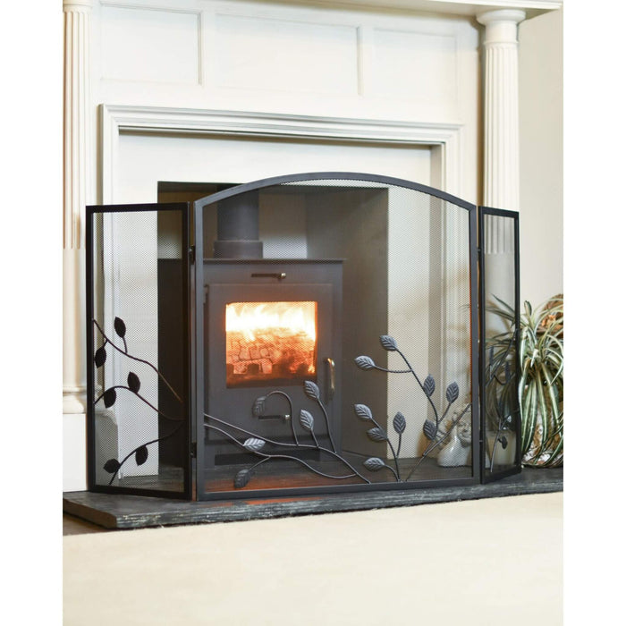 Black Three Fold Fire Guard Tree Leaf Design