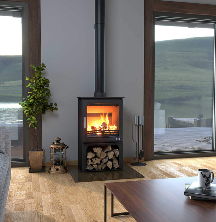 Henley Stoves Hazelwood Landscape Logstore Eco Wood Burning Stove 5kw