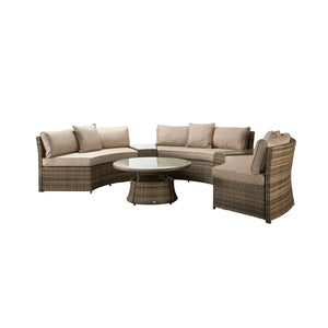 Juliet Half Moon Sofa Dining Set in Brown with Glass Tables