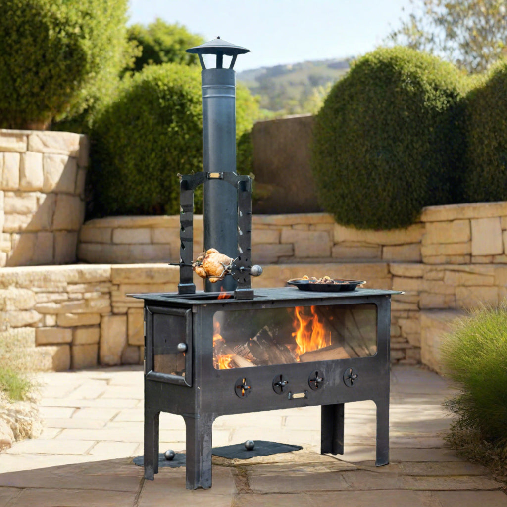 Large Outdoor Wood Burner BBQ with Comprehensive Cooking Kit & Cover