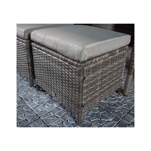 Charlotte Grey Rattan Corner Sofa Dining Set with Firepit Table and Ottomans