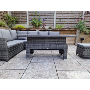 Charlotte Grey Rattan Corner Sofa Dining Set with Adjustable Table and Ottomans