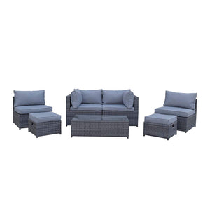 Chelsea Modular Grey Rattan Corner Sofa Dining Set with Table and Ottomans