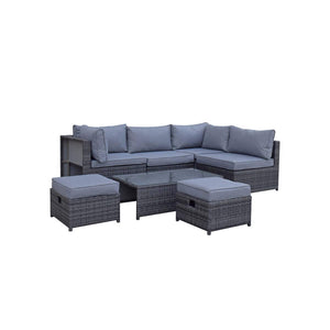 Chelsea Modular Grey Rattan Corner Sofa Dining Set with Table and Ottomans