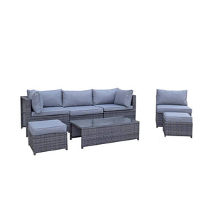 Chelsea Modular Grey Rattan Corner Sofa Dining Set with Table and Ottomans