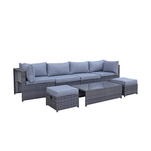 Chelsea Modular Grey Rattan Corner Sofa Dining Set with Table and Ottomans