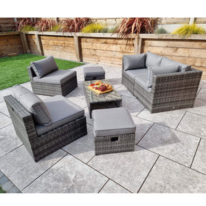 Chelsea Modular Grey Rattan Corner Sofa Dining Set with Table and Ottomans