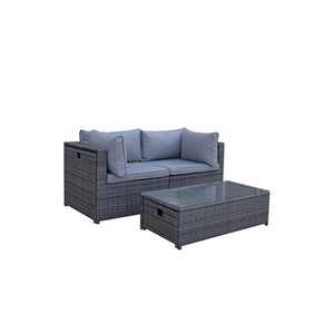 Chelsea Modular Grey Rattan Corner Sofa Dining Set with Table and Ottomans