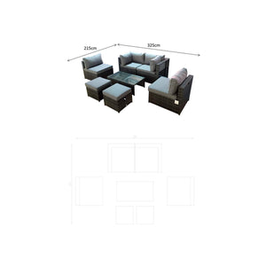 Chelsea Modular Grey Rattan Corner Sofa Dining Set with Table and Ottomans