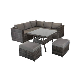 Georgia Grey Rattan Corner Sofa Dining Set with Table and Ottomans