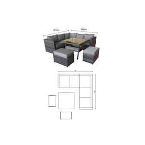 Georgia Grey Rattan Corner Sofa Dining Set with Table and Ottomans