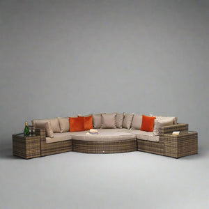 Jessica Large Corner Brown Sofa Set with Pouffe and Glass Top End Tables