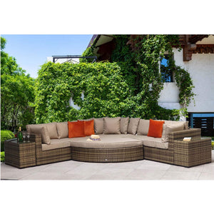 Jessica Large Corner Brown Sofa Set with Pouffe and Glass Top End Tables