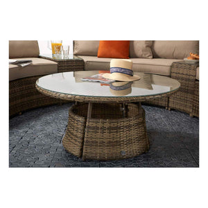 Juliet Half Moon Sofa Dining Set in Brown with Glass Tables