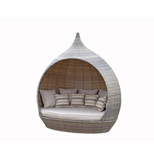 Rattan Daybed with Cushions and Canopy Brown