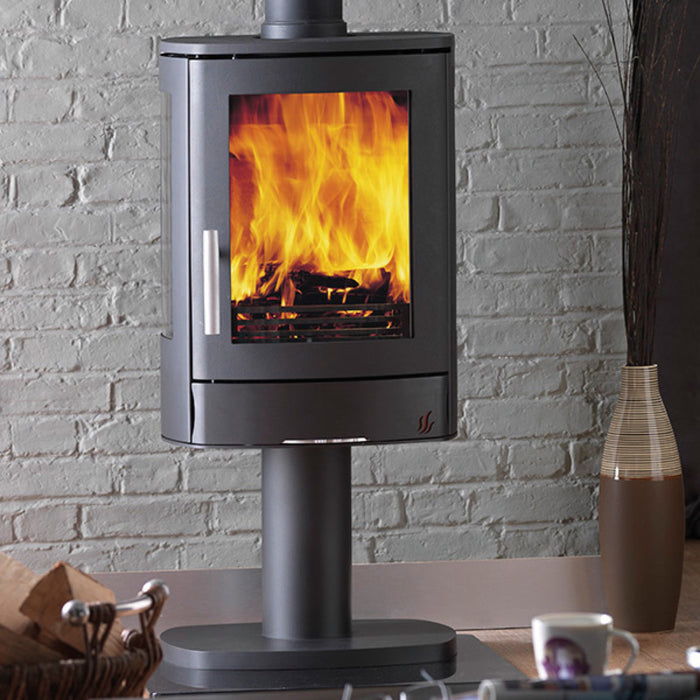 ACR Neo 3P ECO Wood Burning Stove with glass sides and pedestal base