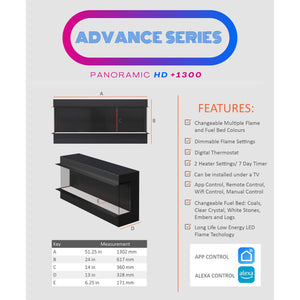 Advance 1300 Panoramic HD 3 Sided Electric Fire with Alexa