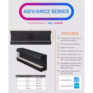 Advance 1800 Panoramic HD 3 Sided Electric Fire with Alexa